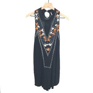 Free People boho hippy mesh accent beaded embroidered mini dress black M women
